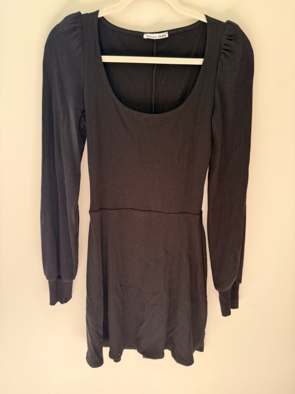 NWOT Reformation Black Ribbed Scoop-Neck Long Sleeve Dress